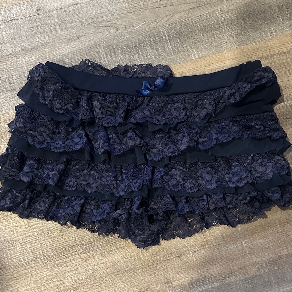 Navy Lace Ruffle Shorts